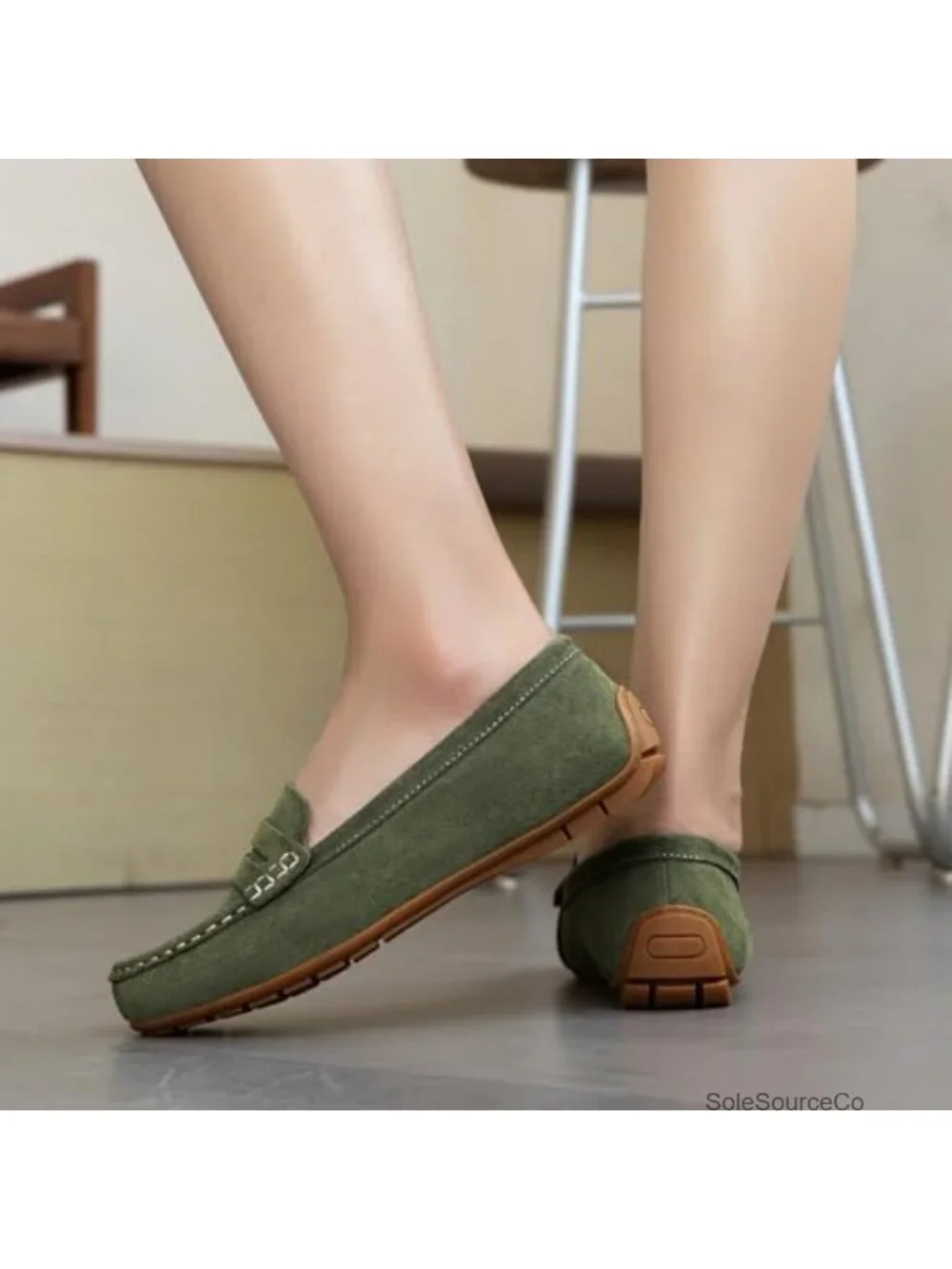 Suede Leather Penny Loafers Slip-On Memory Foam Comfort Work Office Flats